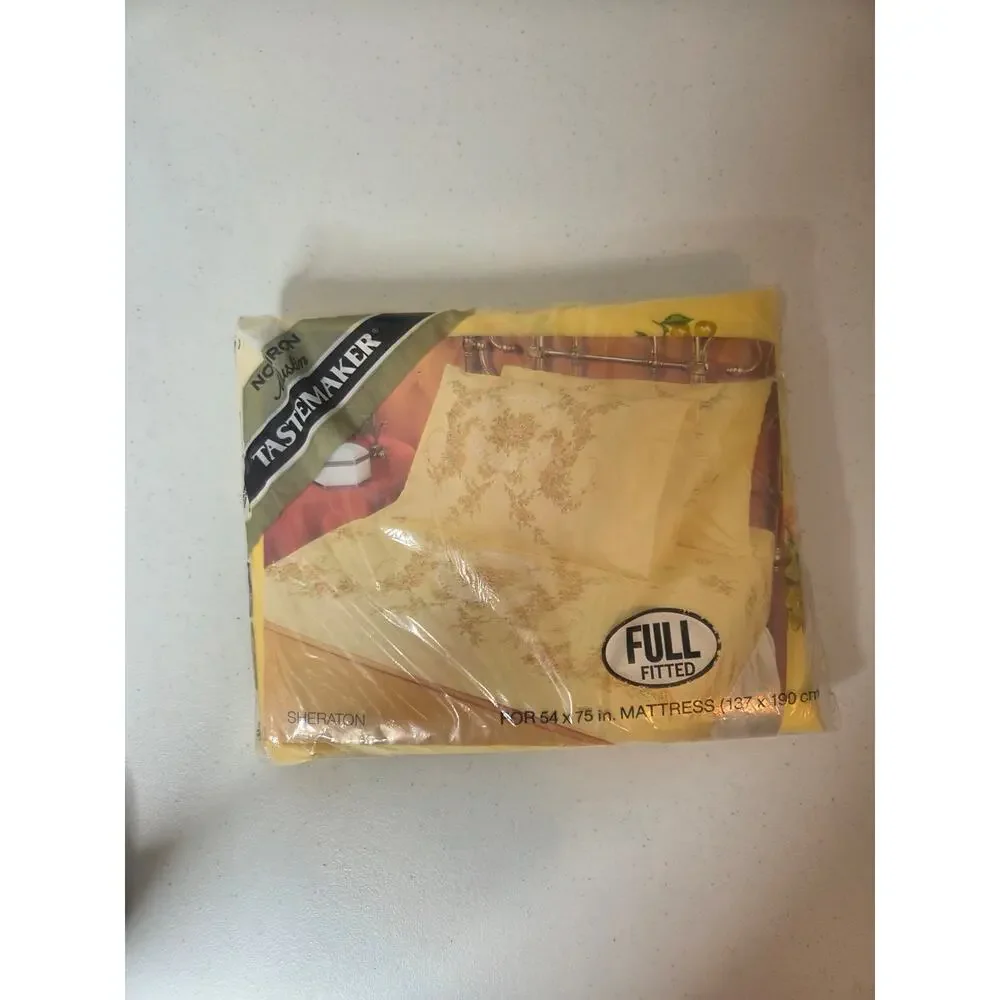 Lady Pepperell Vintage NoIron Muslin FullFitted Sheet Yellow Floral 54x75 in NEW